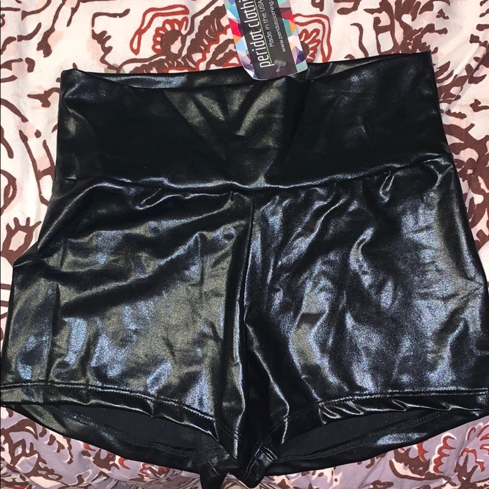 Black Leather Like rave shorts stretchy